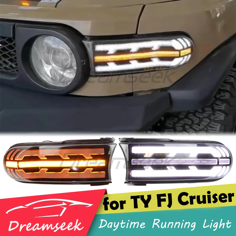 LED DRL Daytime Running Lights for Toyota FJ Cruiser 2007-2021 Fog Light Driving Fog Lamp w/ Dynamic Sequential Turn Signal #JC