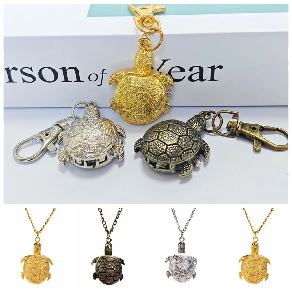 Vintage Alloy Turtle Watch Cartoon Flip Cap Pocket Watch Turtle Shape Necklace Watch Gift