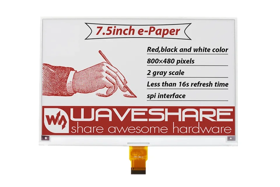 Imagem -06 - Waveshare-e-paper b E-ink Raw Display Vermelho Preto Branco Três Cores Spi E-paper para Raspberry pi 4b 3b 3b Mais Zero w 7.5 Polegadas