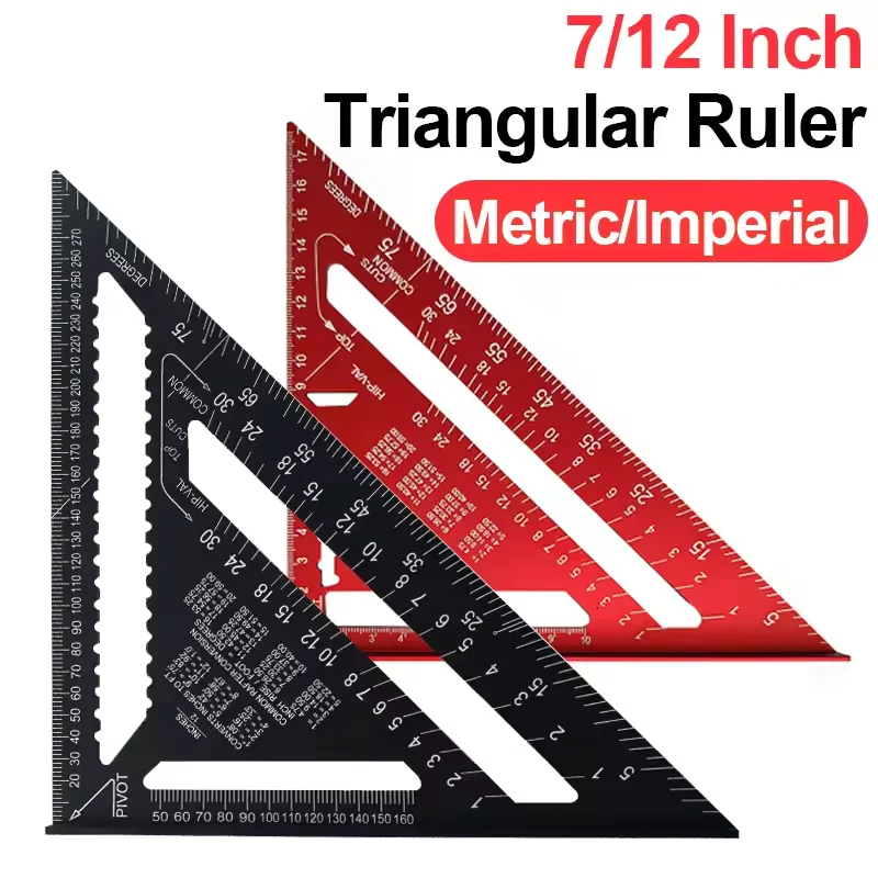 

7/12 Inch Woodworking Measuring Triangle Ruler, Multifunctional Aluminum Alloy Metric Imperial Woodworking Marking Ruler