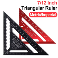 7/12 Inch Woodworking Measuring Triangle Ruler, Multifunctional Aluminum Alloy Metric Imperial Woodworking Marking Ruler