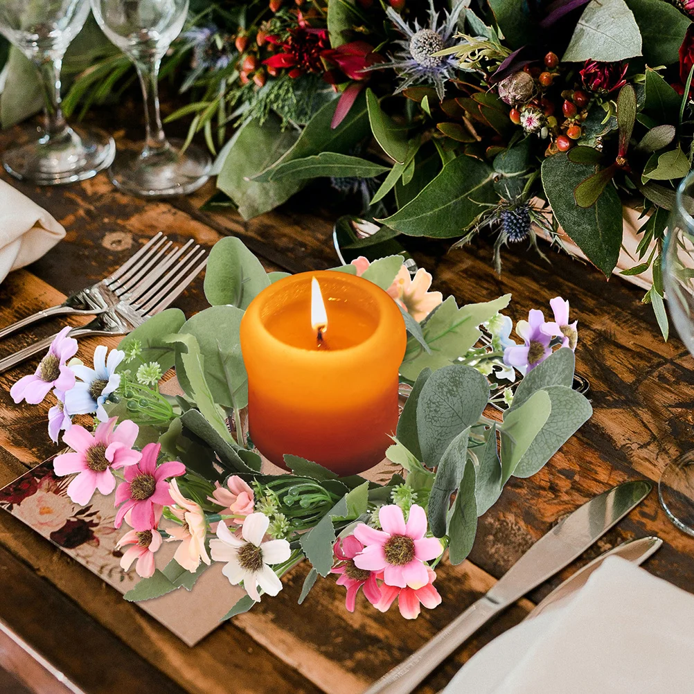 

3pcs Artificial Eucalyptus Wreath Small Daisy Garland Ring For Door Window Desktop Wedding Festival Hanging Decor