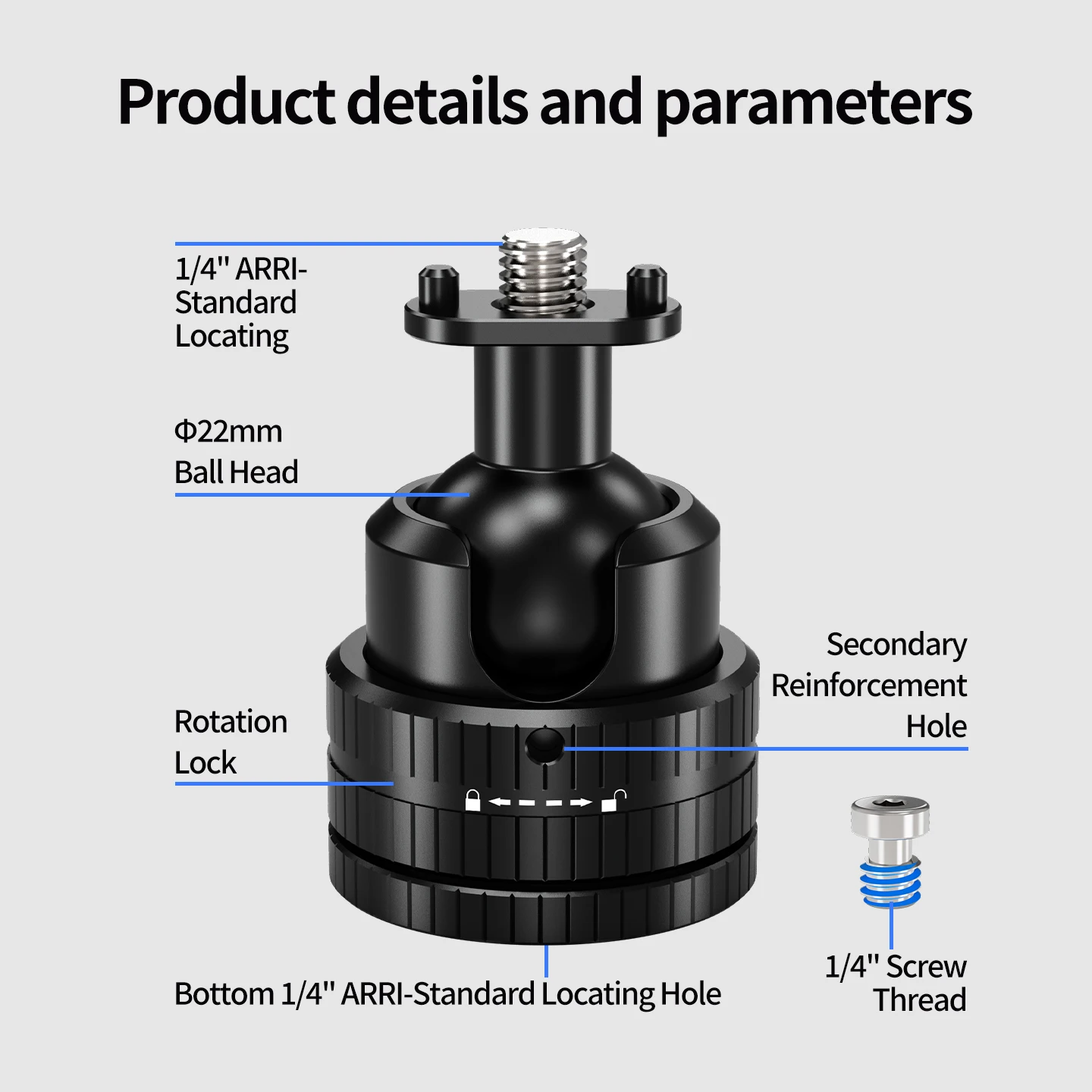 Mini-Kugelkopf, verstellbar, 1/4 Vakuumsaugnapfhalterung, 22 mm, 4 kg Tragkraft, für GoPro, Insta360, DJI 360II Action-Kamera, Glashalterung fürs Auto – Detail 21