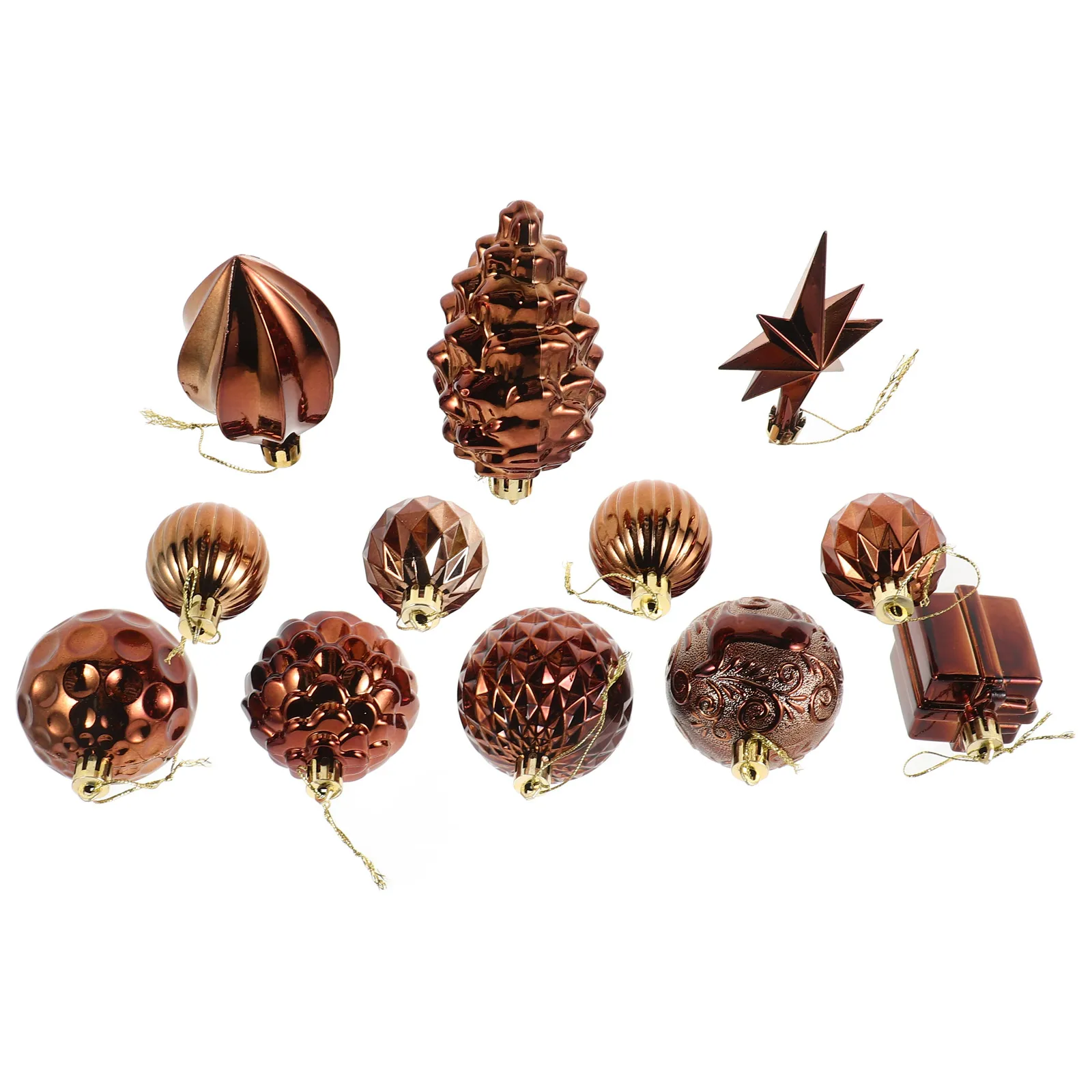 

12Pcs Christmas Hanging Ornaments Shatterproof Electroplated Octagonal Star Pine Cone Balls Xmas Tree Decoration Festive Party