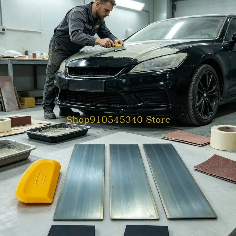 U2JA Panel Leveling Scraper Set for Auto Body Filler with Rounded Manganese Steel Blades and Daily Putty Smoothing Use
