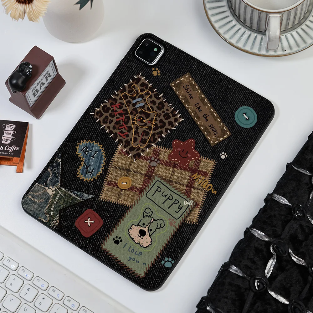 Straight Edge Matte Tablet Case for Samsung Galaxy Tab S8 S9 S10 S11 Ultra S7 Plus A7 A8 A9 Cover Cartoon Puppy Cats Pattern