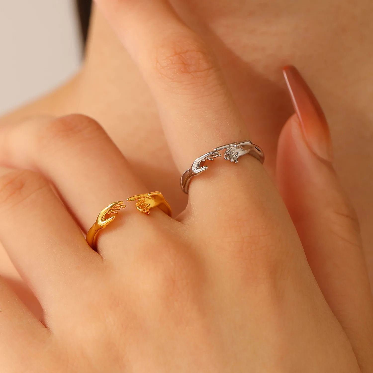 New Personalized Creative Adam Hand Ring Fashion Trends Festival Party Ladies Golden Ring Couple Jewelry Gift