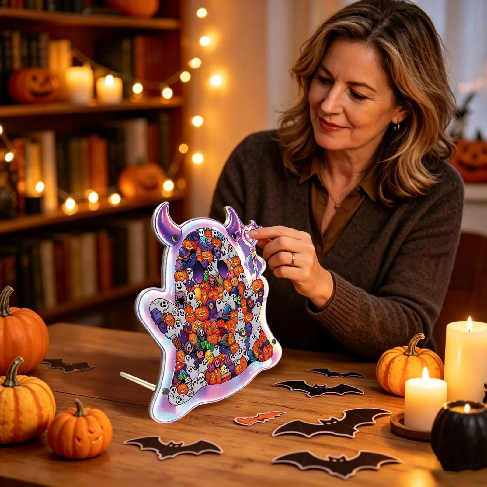 ハロウィンゴースト木製パズル-ユニークなゴーストとカボチャの形をした木製パズル、ハロウィン誕生日プレゼント、女性、男性に最適
