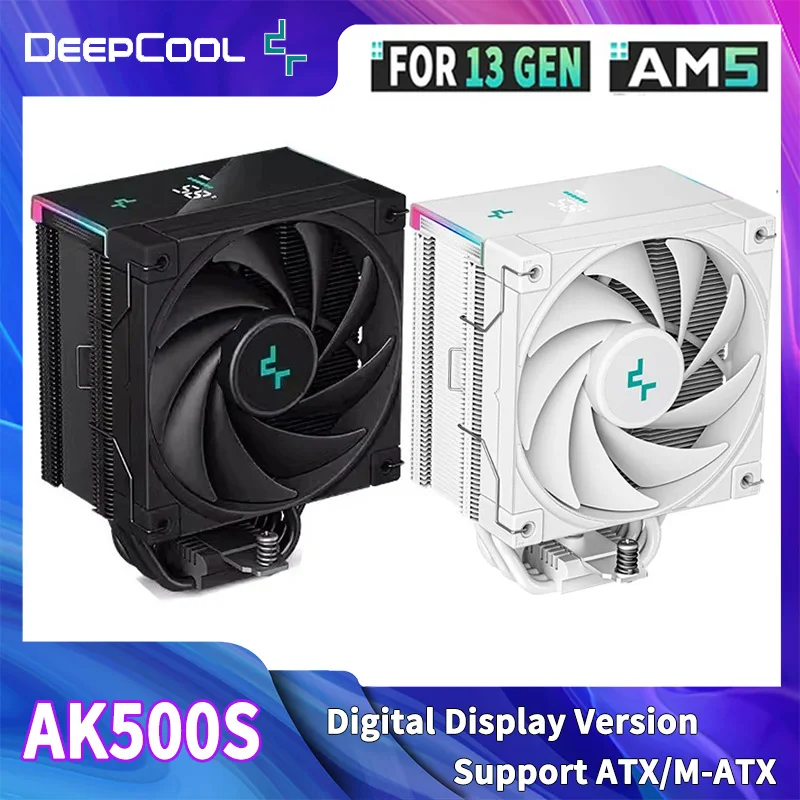 Deepcool AK500S Кулер процессора с цифровым дисплеем и 5 тепловыми трубками TDP 240 Вт Радиатор для ПК LGA1700/1200 115X AM4 ...