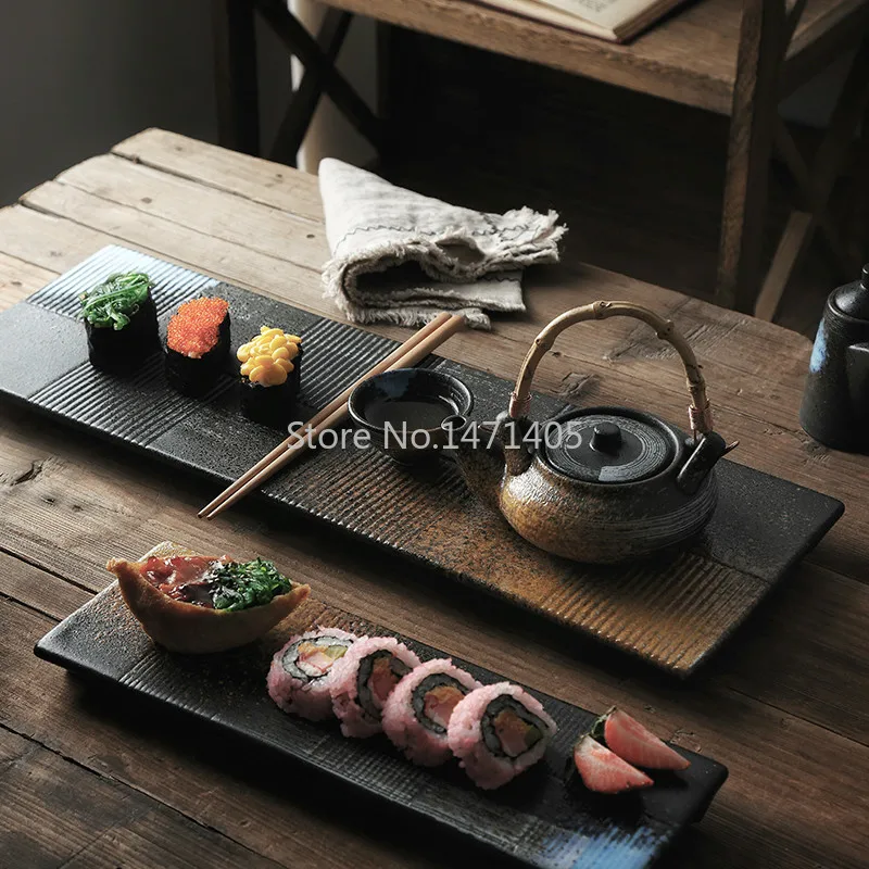 Rectangular Sushi Plate Sashimi Plate Cold Dishes Flat Plate Japanese Ceramic Plate Retro Restaurant Long Plate
