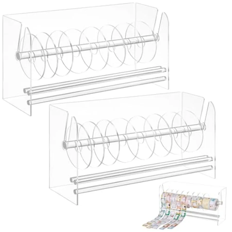 2 Pcs Label Roll Holders Transparent Acrylic Tape Dispensers Adjustable Desktop Sticker Roll Holders for Office and Home Clear