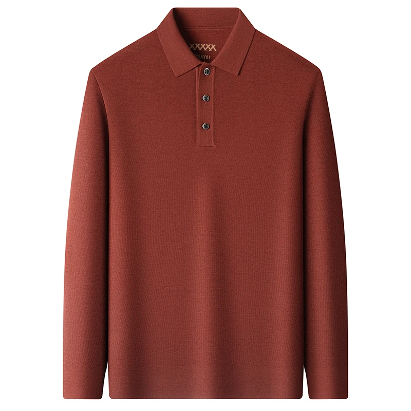 

Поло из 100% камвольной шерсти для мужчин 2024, осень-зима, классический однотонный свитер из овечьей шерсти, мужские повседневные вязаные поло, пуловеры