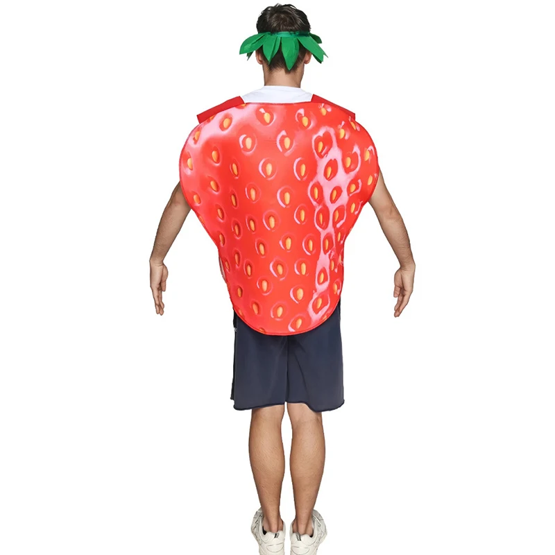 Lustiges Frucht-Karneval-Halloween-Kostüm für Erwachsene, Frauen bekommen ein echtes Erdbeer-Kostüm. – Detail 2