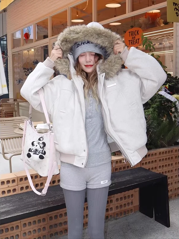 

Шерстяной хлопковый тюре в американском стиле ретро для мужчин и женщин, зимнее теплое пальто, супер изолированный меховой воротник, верхняя одежда для пар