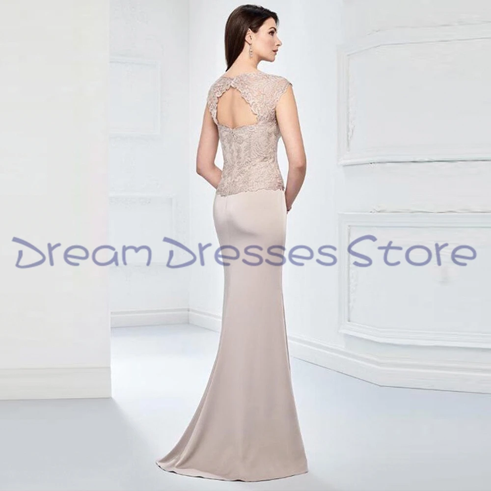 Retro Mother Of Bride Dresses Satin Open Back Floor Length Applique Flower V-Neck Dress for Wedding 2024 Summer Mère Formelle