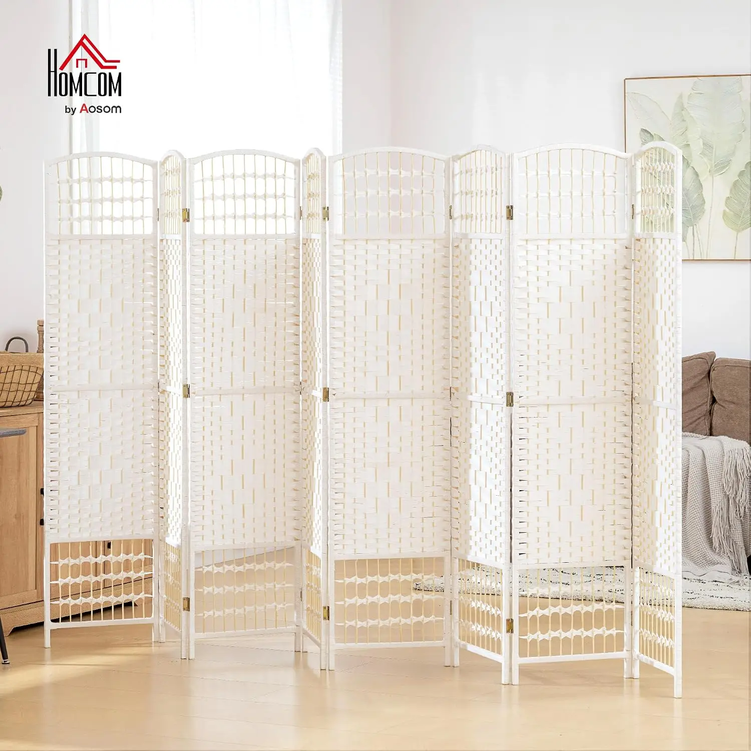 HOMCOM 8 Panel Room Divider, Folding Privacy Screen, 5.6', White | Room Separator, Wave Fiber Freestanding Partition Wall Divide
