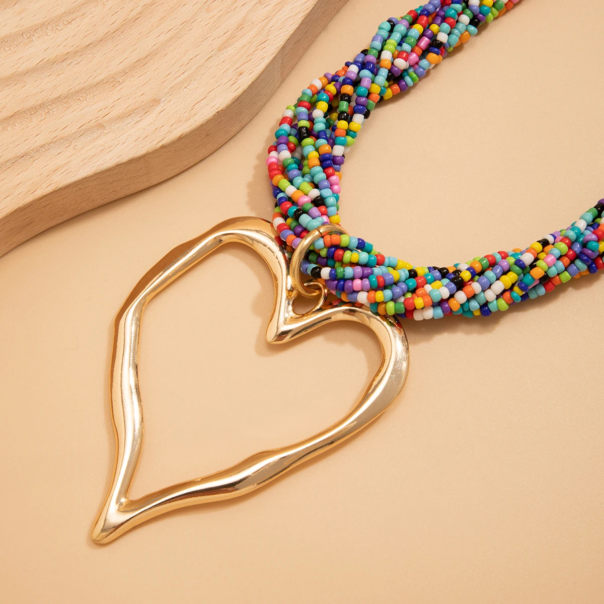 Exaggerated Multilayer Big Love Heart Pendant Choker Necklace for Women Boho Rice Beads Chain Y2K Jewelry Wed Bridal Accessories