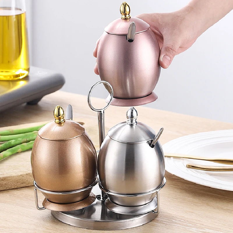 Egg Shaped Stainless Steel Seasoning Jar Kitchen Seasoning Tools Seasoning Jar with Spoon and Lid Salt Jar Kitchen Supplies