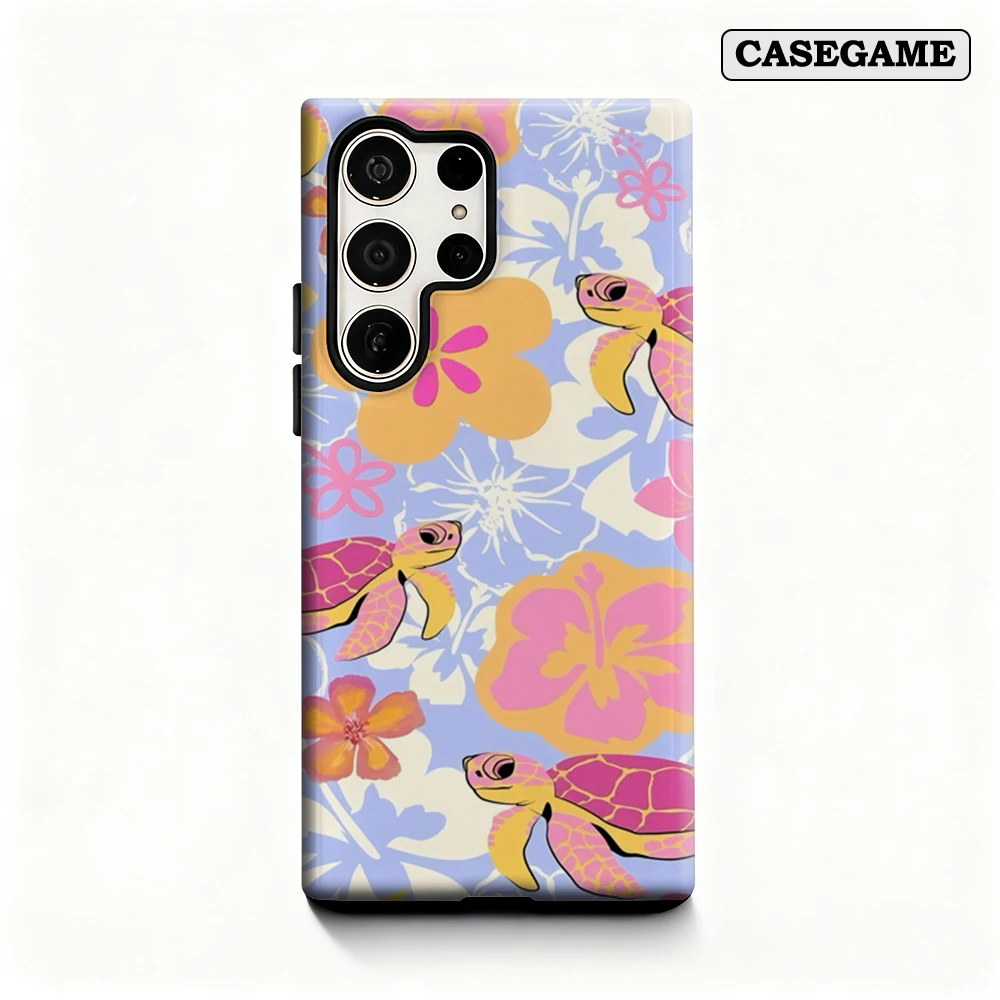 Funda de teléfono Turtle Tropics para Samsung Galaxy S25 Ultra S24 S23 Ultra Plus, funda trasera de doble capa a prueba de golpes