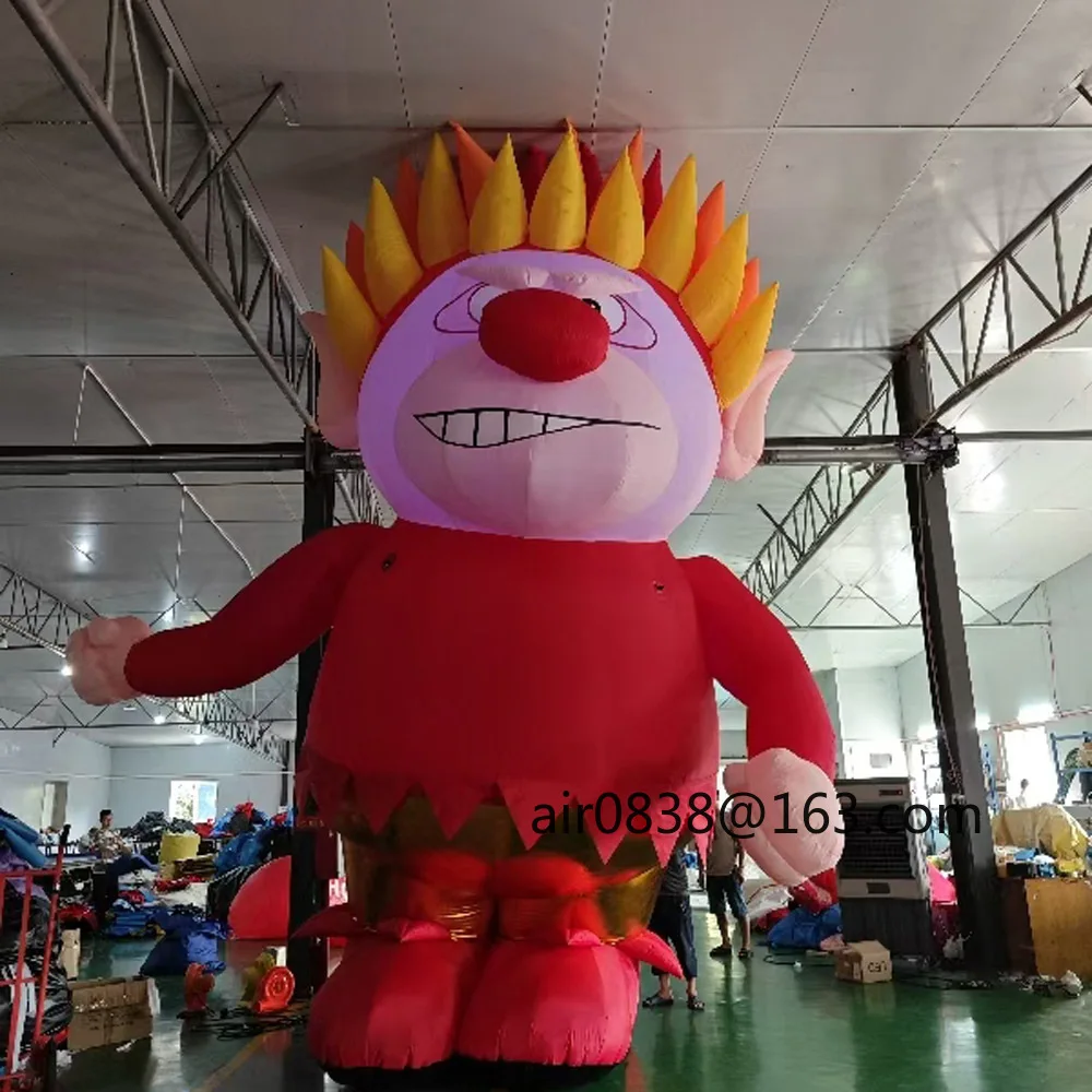 Mezclador de calor inflable gigante para exteriores con luces Led, mascota de fuego enojado inflable rojo, dibujos animados para decoración navideña