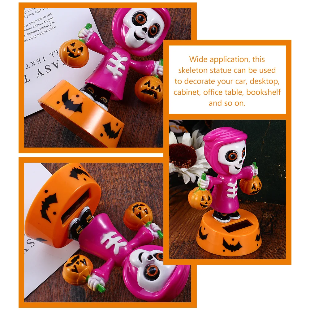 Auto Hoofd Schudden Decoratie Bureau Speelgoed Halloween Mini Schedel Decoraties Solar Dansende Spook Ornamenten Voor Cartoon