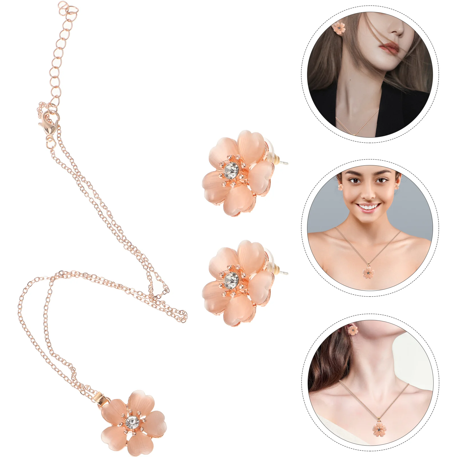 Elegant Cherry Blossoms Necklace Earrings Set for Women Girls Delicate Jewelry Set with Adjustable Chain Length