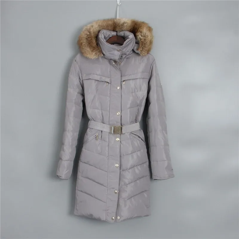 Plus Size Damen Herbst Winter Weiß Du Down Jaet Kapuzenpelzkragen Gürtel Mittellanger gepolsterter Mantel Thiened Commute Sle