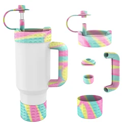 5PCS Bottle Boot Sleeve for Stanley H2.0 Cup Accessories Kit 40oz Tumbler Handle, Leakproof Lids, Dust Plugs Pastel Silicone