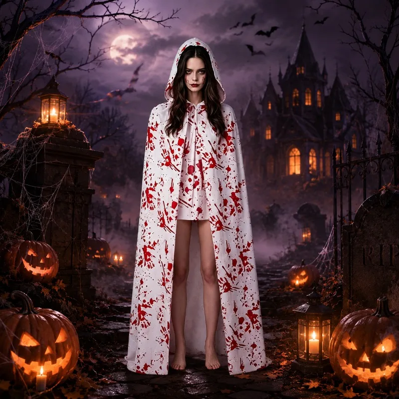Kids Adults Halloween Party Cape Blood Stain Apron Blood Stockings Cosplay Costume Props