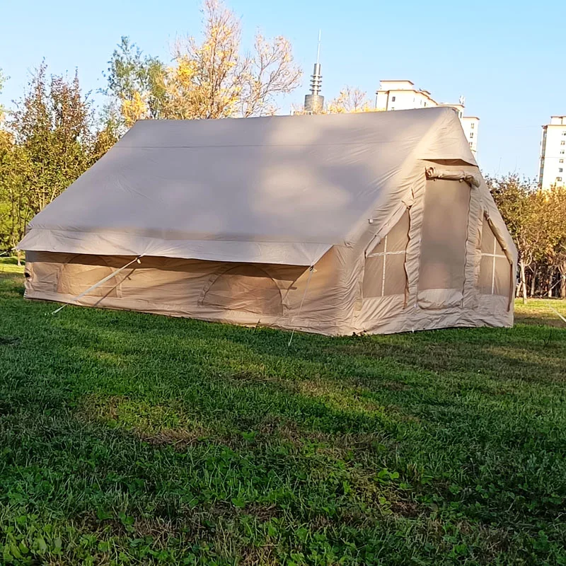

12 Luxury Outdoor Rainproof Camping Oxford Fabric Cabin House Inflatable Air Tent with Skylight and Stove Port for Event Party