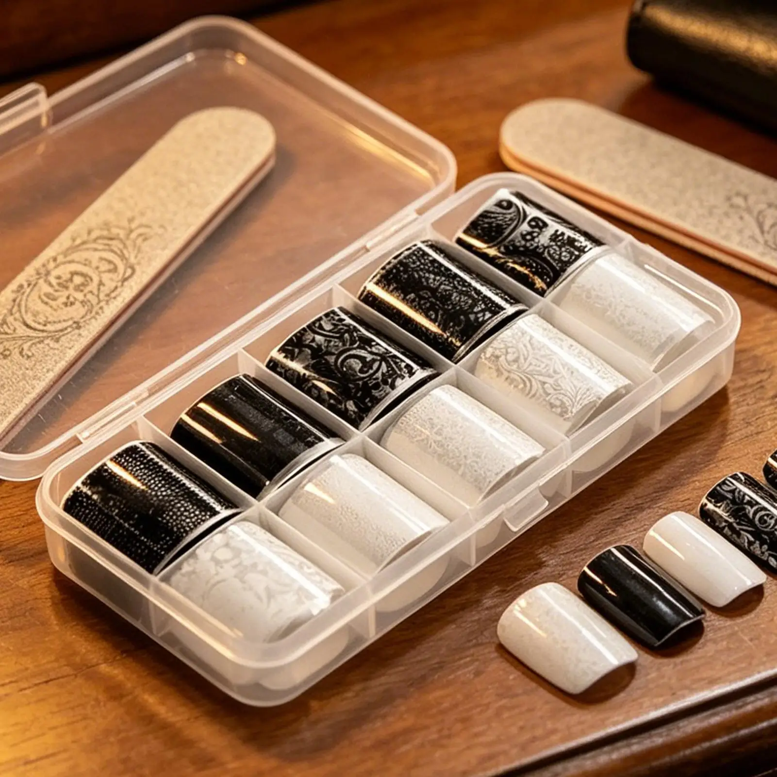 10rolls Mixed Black And White Lace Nail Transfer Foils Sticker Set Sexy Lace Flower Pattern Nail Stickers For Women Manicure