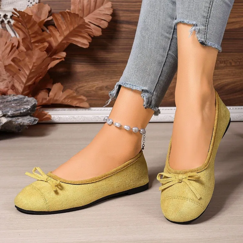 

Fashion Round Toe Shallow Mouth Bow Low Top Single Shoes Autumn New Suede Soft Sole Non-slip Flats