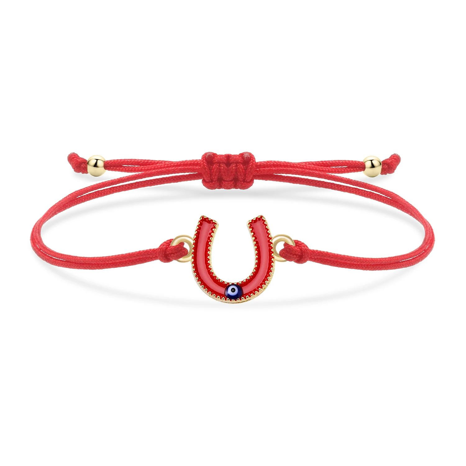 Zinc ALloy Enamel Horseshoe Lucky Charm Bracelet Women Girl Colorful Black White Red Blue Purple String Handmade Jewelry Present