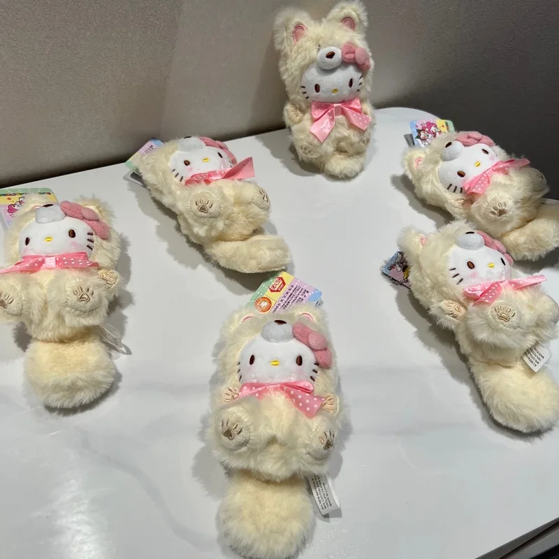10cm 애니메이션 헬로 키티 플러시 장난감 pp 면화 채우기 카와이 인형 키 체인 펜던트 소녀 심낭 포장 장식 선물
