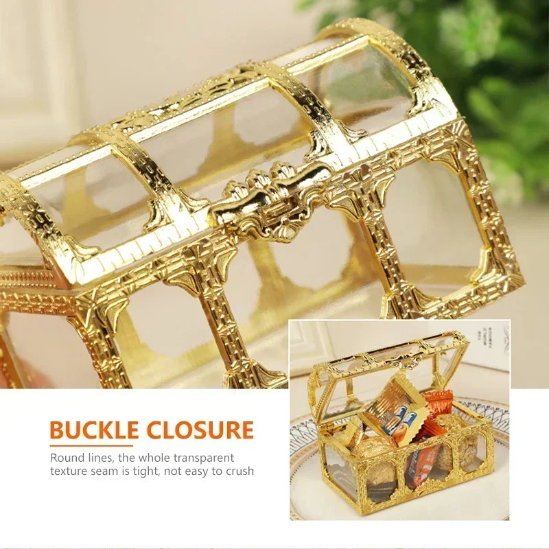 Mini Gold/Silver Transparent Jewelry Storage Box Clear Candy Pirate Storage Organizer Vintage Trinket Keepsake Treasure Chest