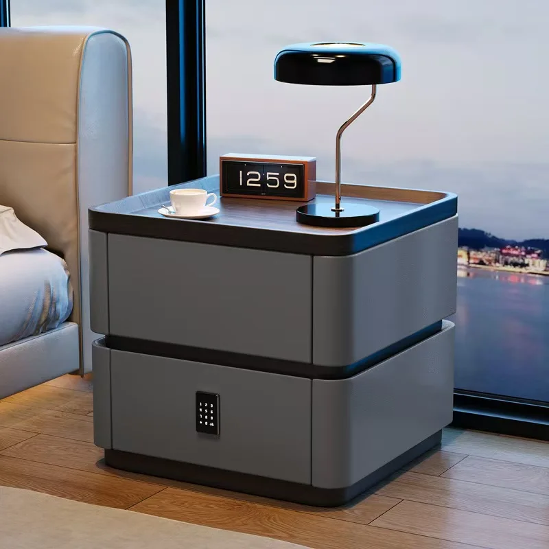 High Quality Solid Wood Nightstand with Password Lock Multifunctional Bedside Table for Home