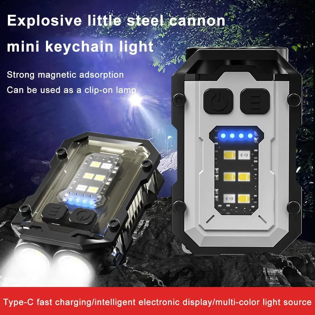 

New Multifunctional Keychain Flashlight Dual Light Source Mini Torch Type-C Charging Outdoor Powerful Camping Warning Lantern