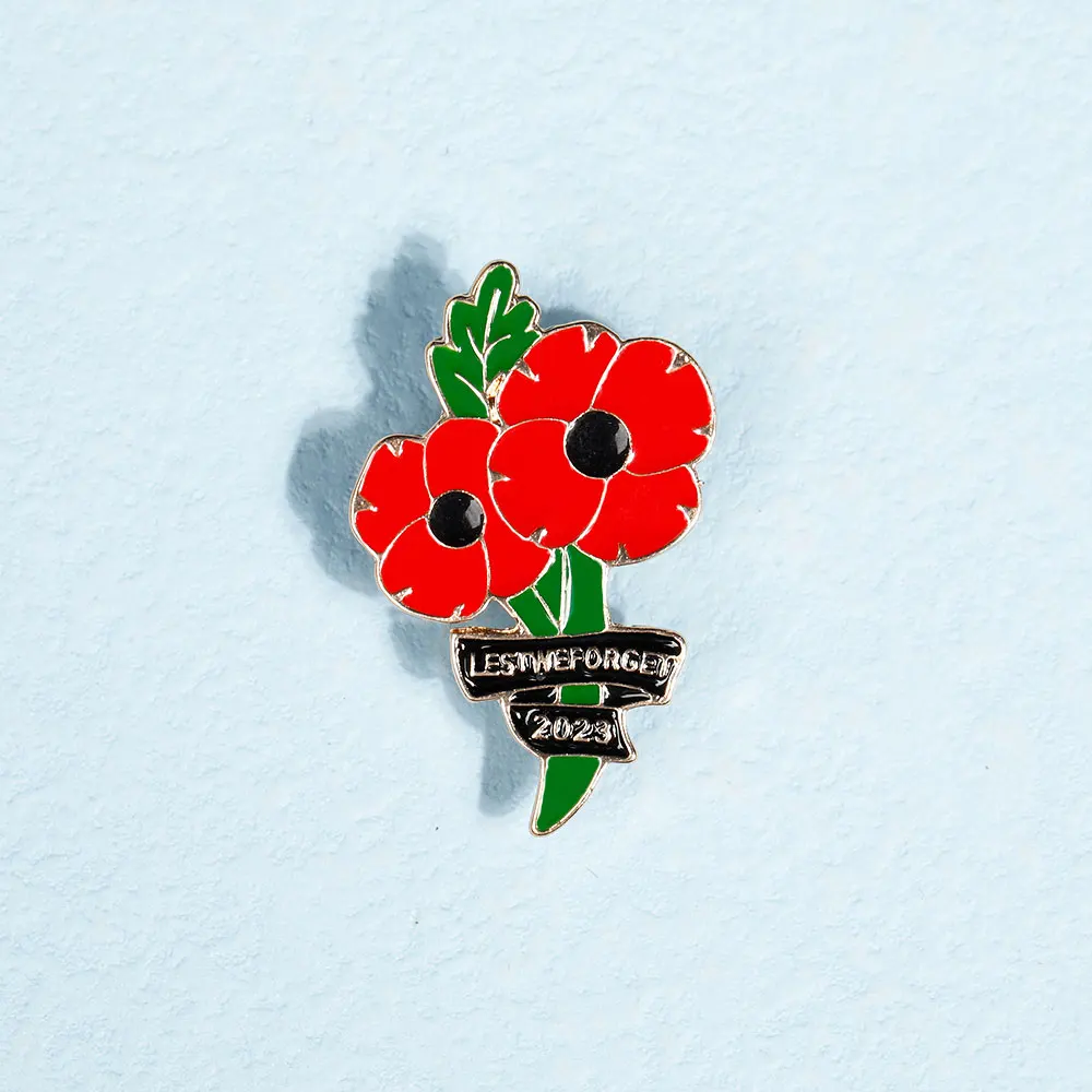 Wholesale Red Lest We Forget Poppy Flower Enamel Brooches War Memorial Day Lapel Pins For Backpack Bag Clothes Jewelry