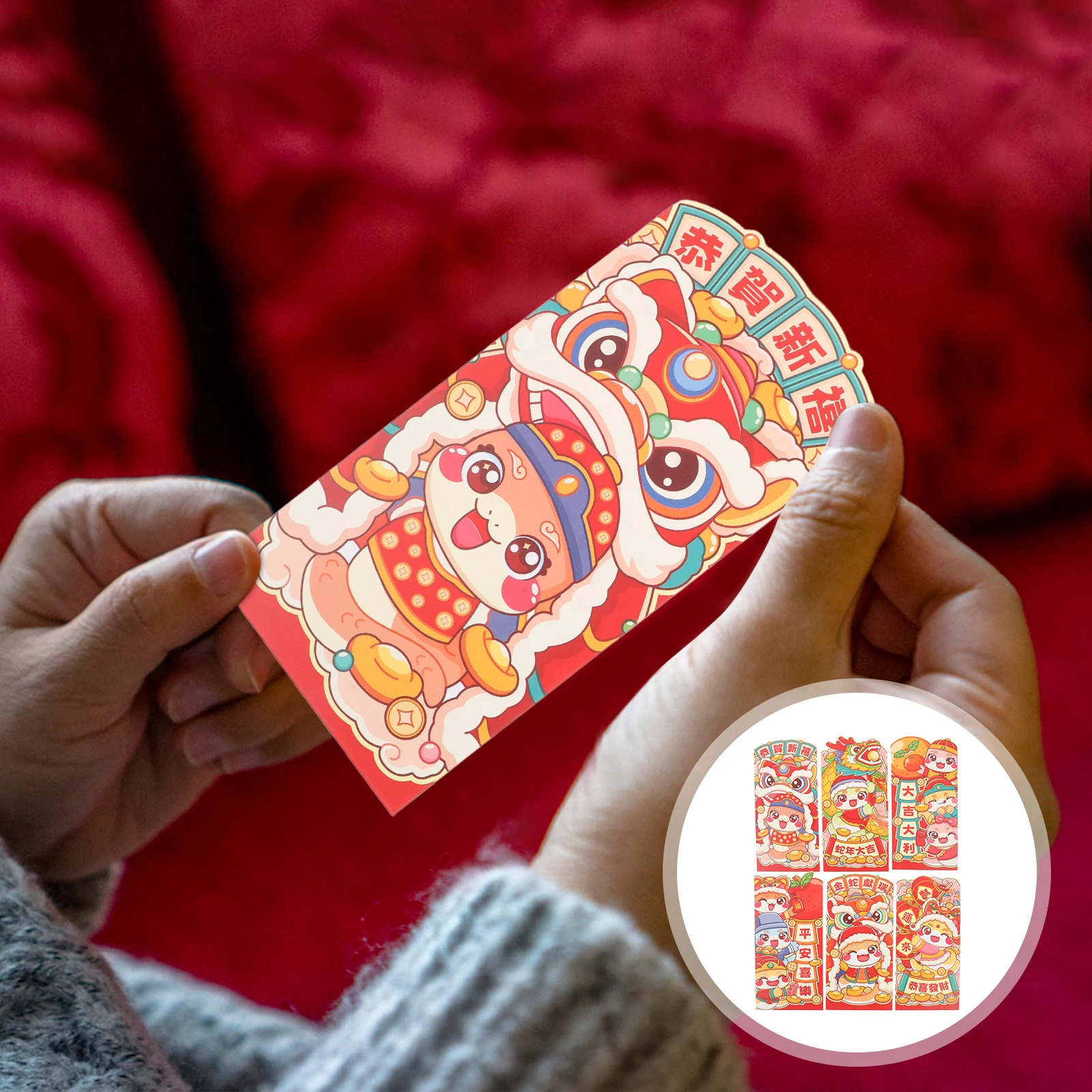

12pcs Chinese Red Cute Cartoon Lucky Money Envelopes For Lunar New Year Birthday Wedding Party Dragon Year Hongbao Holiday Cards