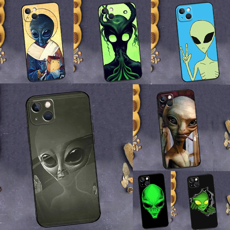 Alien Kawaii Art Case For iPhone 11 12 13 14 15 16 Pro Max Mini X XS XR 14 Plus Protect Cover