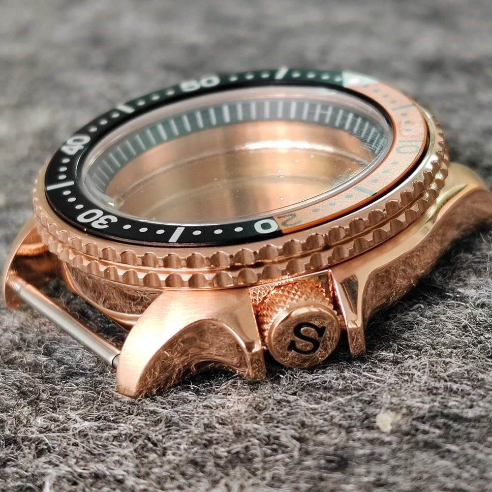 Rose Gold Coating Watch Case, Stainless Steel Mineral Glass NH35 Case, for SKX007 NH35 NH36 Movement, Screw-in Crown 3.8 o'clock