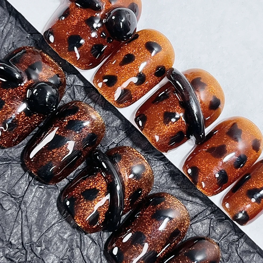 3D Leopard Print Animal Theme Detachable Reusable High Quality Handmade Press On Nails.No.19681