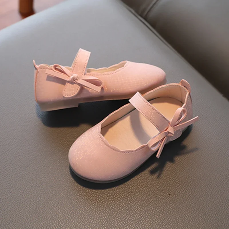 Baywell-zapatos planos de piel sintética para niños y niñas, calzado sencillo de princesa, suave y cómodo, para boda