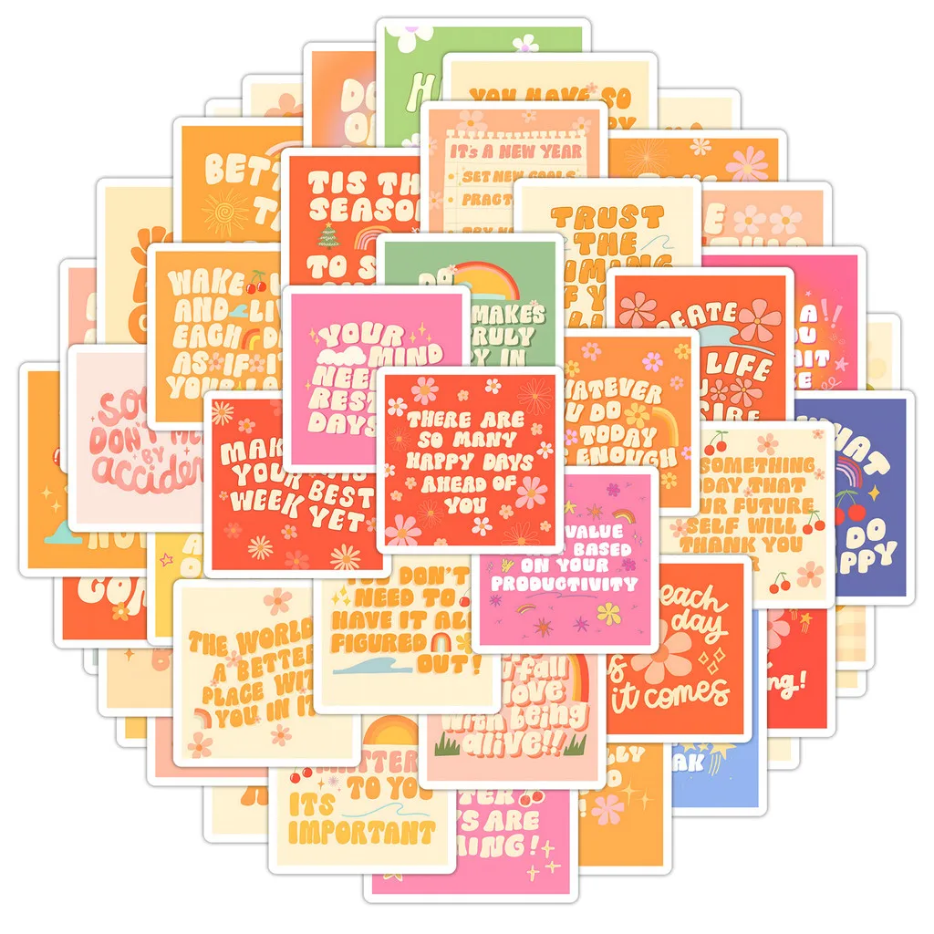 50PCS English Phrases Graffiti Stickers - Creative Text Design, Waterproof Decor for Water Cup & Phone RecordingYourLife Store