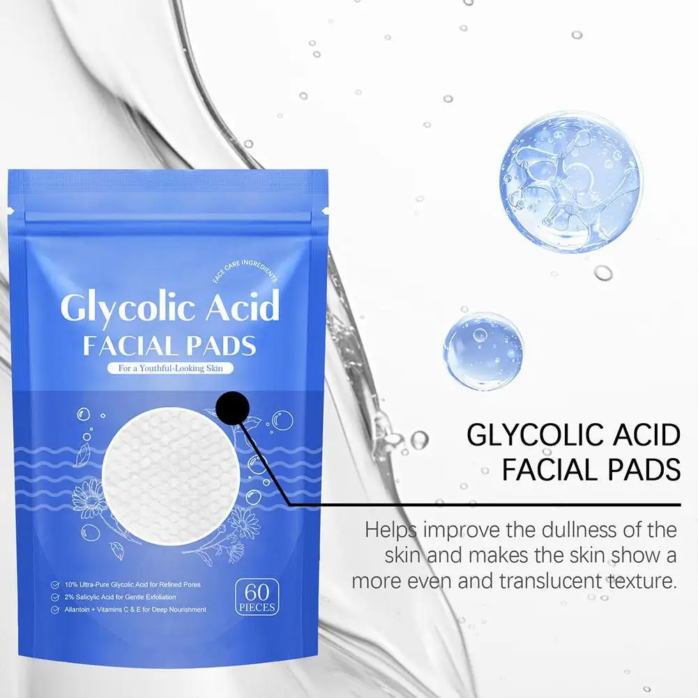 

Glycolic Acid Cleansing Pads Acne Remover Brightening Moisturize Glowing Repair Oil Control Exfoliating Facial Care 60pcs/bag