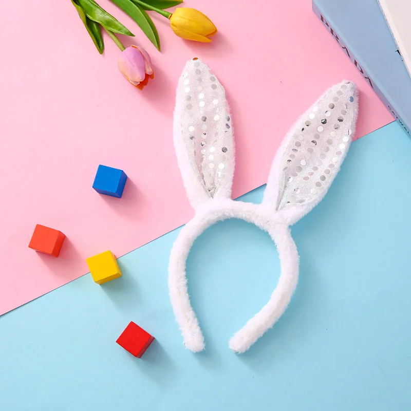 1PC Plush Sequin Rabbit Ear Headband Cross-border Hot Selling Children\'s Holiday Party Halloween Dressing Headwear.