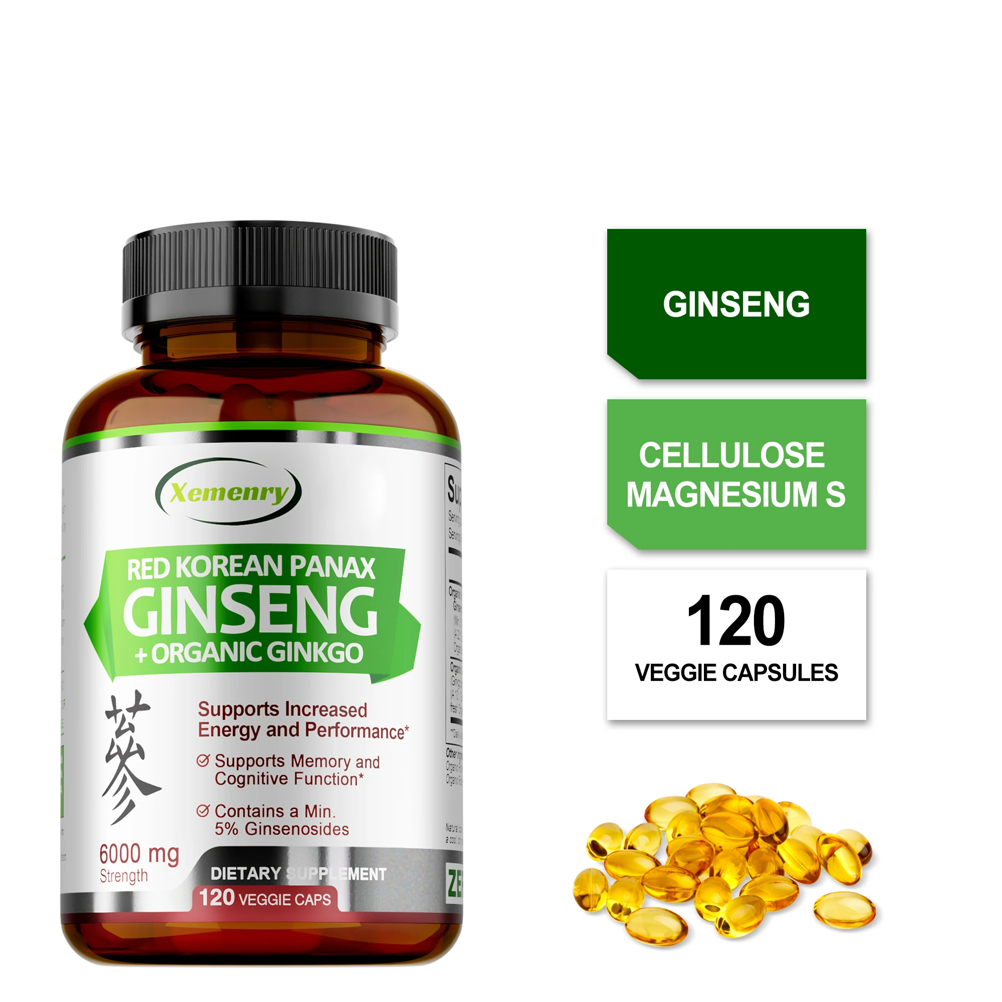 

Korean Red Panax Ginseng + Ginkgo Biloba - Reduces Fatigue, Supports Brain Health, Improves Mental Clarity, Enhances Memory