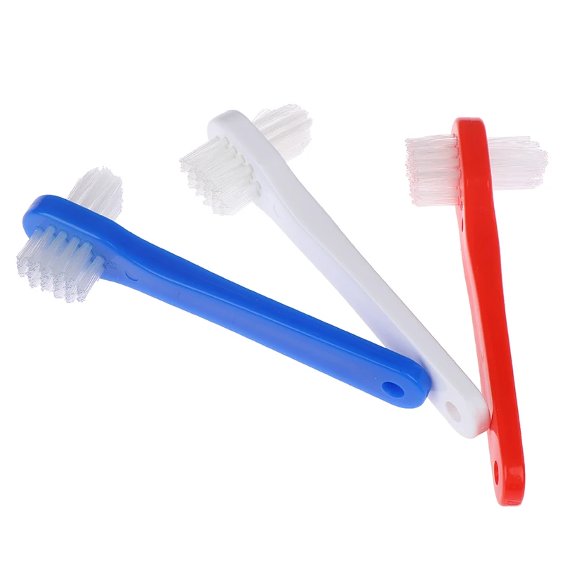 Denture Dedicated Brush - T-Shape Dual Head Toothbrush, False Teeth Cleaner for Implants/Bridges, 2-Sided Deep Cleaning Brush