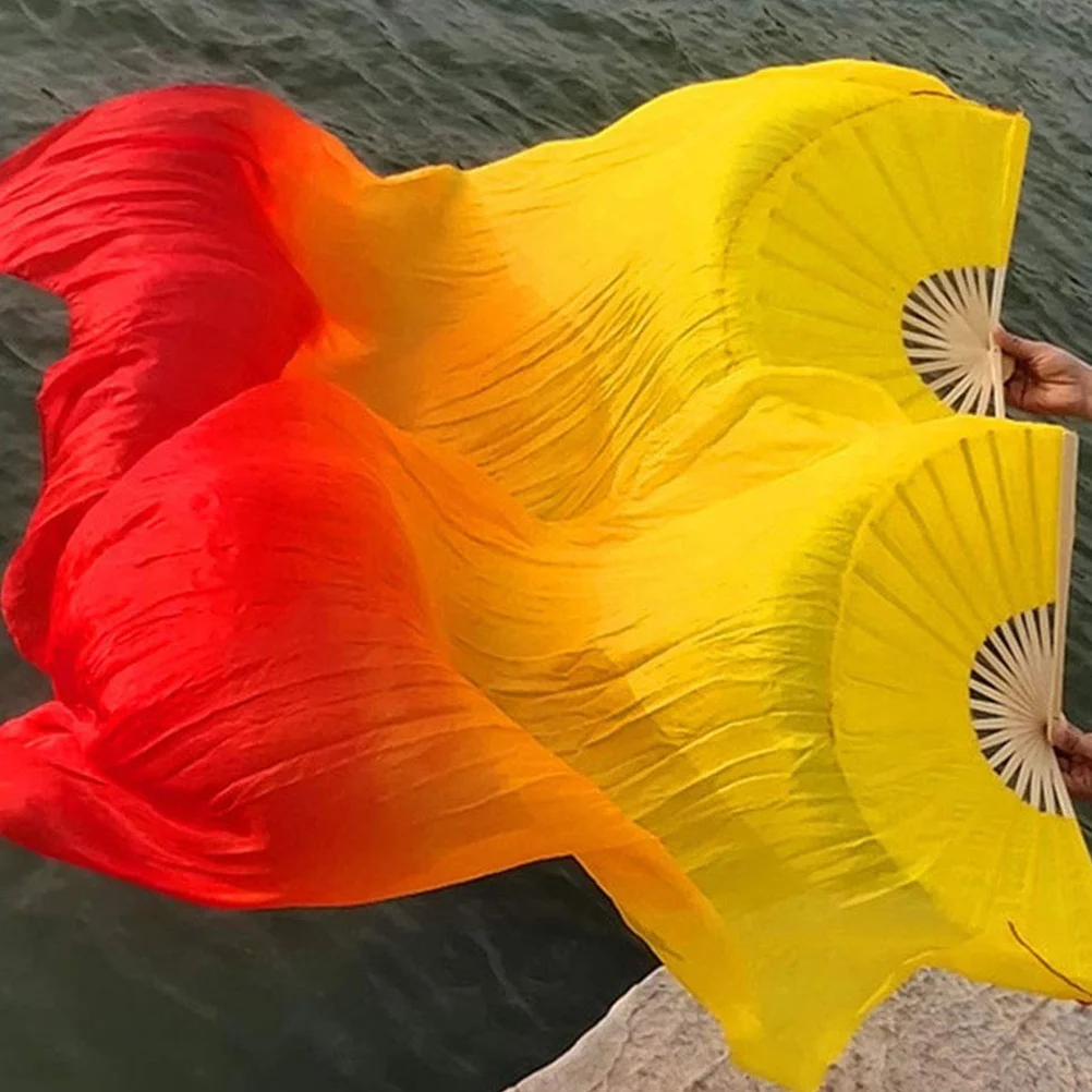 2 個ハンドヘルド折りたたみファンベリーダンス用ロングベールグラデーション装飾ファンステージフェスティバルパフォーマンス小道具折りたたみ式ダンス