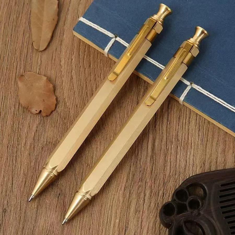 

Hexagonal Brass Bolt Action Pen Business Signature Ballpoint Pen for School Students Office Classic Stationery Luxury Gift